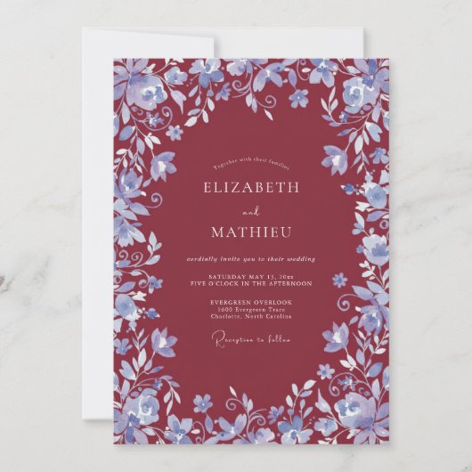 Invitation Mariage d'hiver glacial bordeaux (Devant)