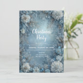 Invitation Mariage d'hiver glaçons floraux bleu givré blanc (Debout devant)