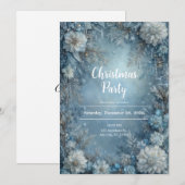 Invitation Mariage d'hiver glaçons floraux bleu givré blanc (Devant / Derrière)