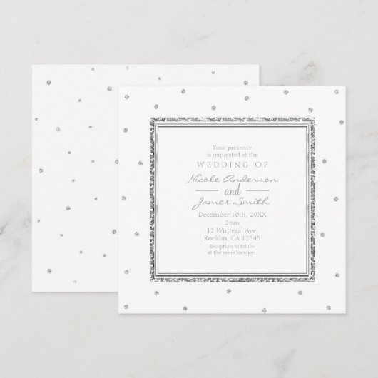 Invitation Mariage d'Hiver Glam Argent & Points Blancs Soirée (Devant / Derrière)
