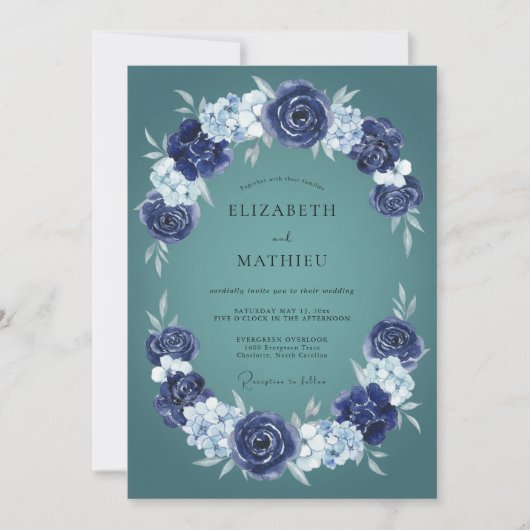Invitation Mariage d'hiver gracieux sarcelle foncé (Devant)