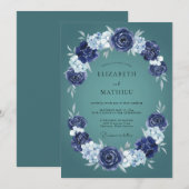 Invitation Mariage d'hiver gracieux sarcelle foncé (Devant / Derrière)