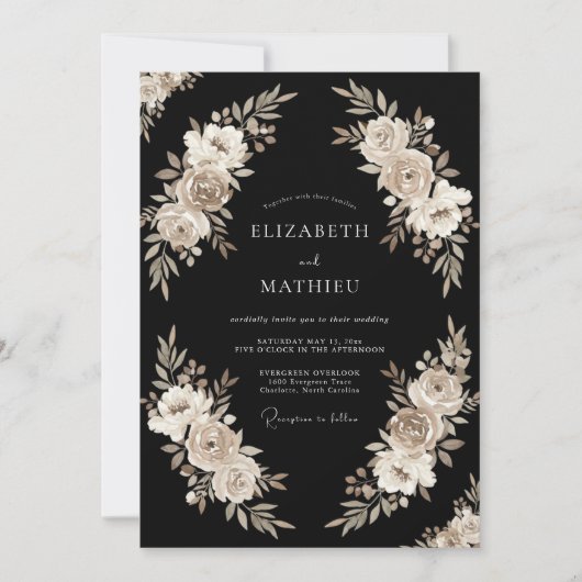 Invitation Mariage d'hiver grand noir (Devant)