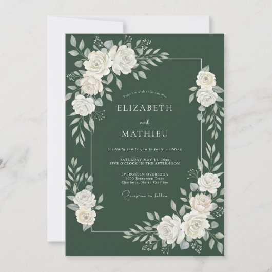 Invitation Mariage d'hiver grandioso vert forêt (Devant)