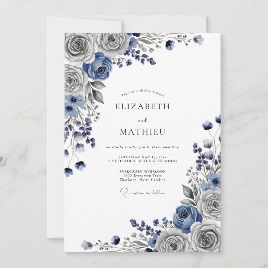 Invitation Mariage d'hiver gris acier lustré (Devant)