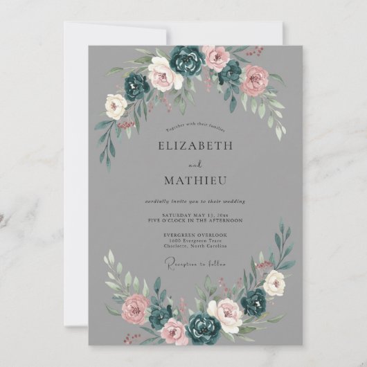 Invitation Mariage d'hiver gris charbon mélancolique (Devant)