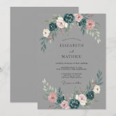 Invitation Mariage d'hiver gris charbon mélancolique (Devant / Derrière)