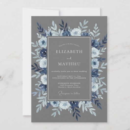 Invitation Mariage d'hiver gris raffiné (Devant)