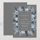 Invitation Mariage d'hiver gris raffiné (Devant / Derrière)