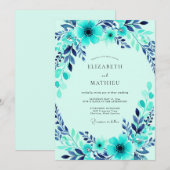 Invitation Mariage d'hiver harmonieux turquoise (Devant / Derrière)