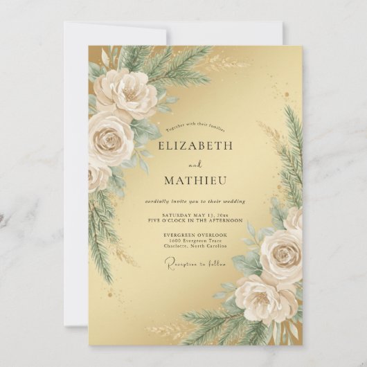 Invitation Mariage d'Hiver Illustre en Or (Devant)
