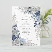 Invitation Mariage d'hiver immaculé bleu marine (Debout devant)