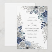 Invitation Mariage d'hiver immaculé bleu marine (Devant / Derrière)