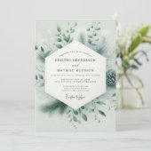 Invitation Mariage d'hiver immaculé vert sauge (Debout devant)