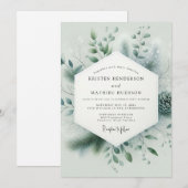 Invitation Mariage d'hiver immaculé vert sauge (Devant / Derrière)