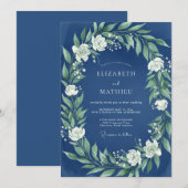 Invitation Mariage d'hiver impeccable bleu marine (Devant / Derrière)