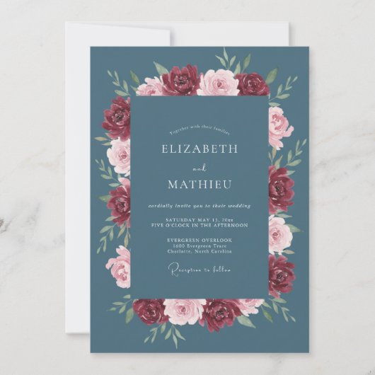 Invitation Mariage d'hiver Luxe Bleu Ardoise (Devant)