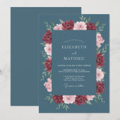Invitation Mariage d'hiver Luxe Bleu Ardoise (Devant / Derrière)