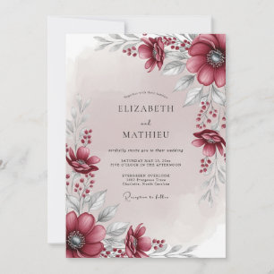 Invitation Mariage d'hiver luxuriant rouge canneberge