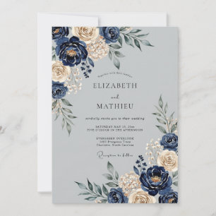 Invitation Mariage d'hiver majestueux bleu marine
