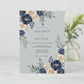 Invitation Mariage d'hiver majestueux bleu marine (Debout devant)