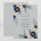 Invitation Mariage d'hiver majestueux bleu marine (Devant / Derrière)
