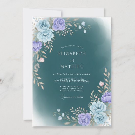 Invitation Mariage d'hiver maussade sarcelle profonde (Devant)