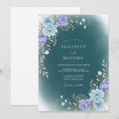 Invitation Mariage d'hiver maussade sarcelle profonde (Devant / Derrière)