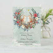 Invitation mariage d'hiver moderne baies rouges florales rena (Debout devant)