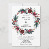 Invitation mariage d'hiver moderne couronne de fleurs bordeau (Devant)