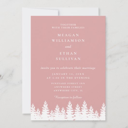Invitation Mariage d'hiver moderne élégant rose et blanc (Devant)