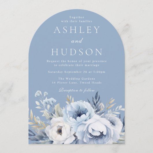 Invitation Mariage d'hiver moderne Floral bleu (Devant)