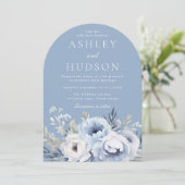 Invitation Mariage d'hiver moderne Floral bleu (Debout devant)