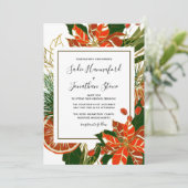 Invitation Mariage d'hiver moderne Poinsettia Citrus Gold (Debout devant)