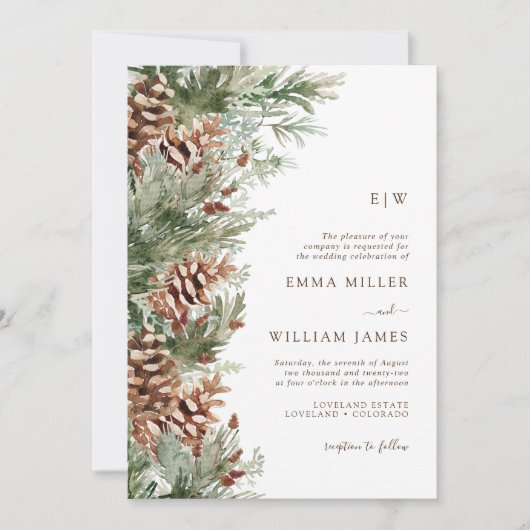 Invitation Mariage d'hiver monogramme (Devant)