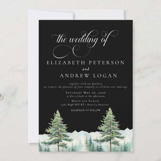 Invitation Mariage d'hiver | Montagnes Rustiques | QR Code In (Devant)