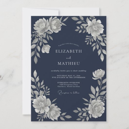 Invitation Mariage d'hiver naval scintillant (Devant)