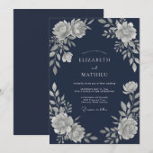 Invitation Mariage d'hiver naval scintillant (Devant / Derrière)