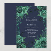 Invitation Mariage d'hiver Navy Emerald (Devant / Derrière)