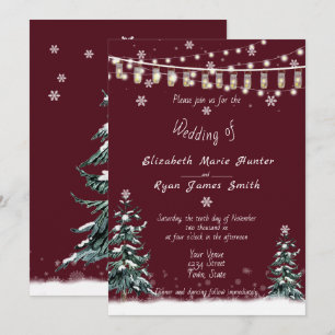 Invitation Mariage d'hiver Neige Pins Moderne Bourgogne