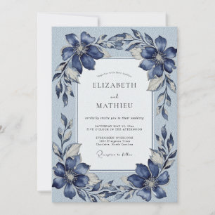 Invitation Mariage d'hiver noble bleu marine