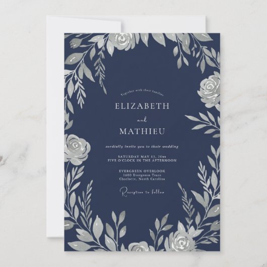 Invitation Mariage d'hiver noble marine (Devant)
