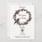 Invitation Mariage d'hiver Noël Holly Berry Bird (Devant)