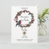 Invitation Mariage d'hiver Noël Holly Berry Bird (Debout devant)