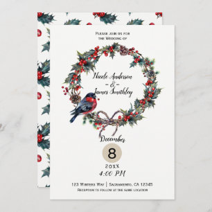 Invitation Mariage d'hiver Noël Holly Berry Bird