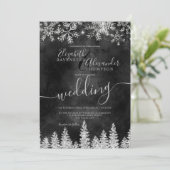 Invitation Mariage d'hiver noir en pin d'argent (Debout devant)