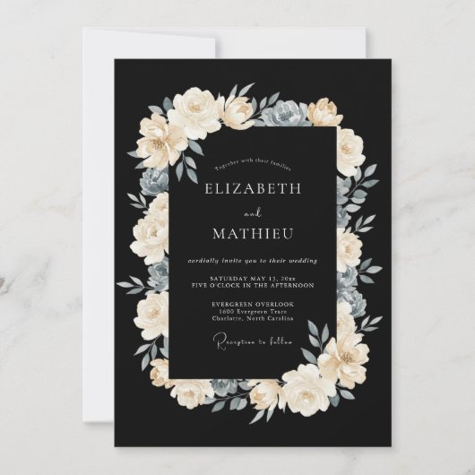 Invitation Mariage d'hiver noir exquis (Devant)