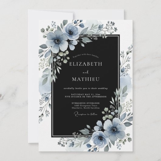 Invitation Mariage d'hiver noir immaculé (Devant)
