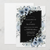 Invitation Mariage d'hiver noir immaculé (Devant / Derrière)