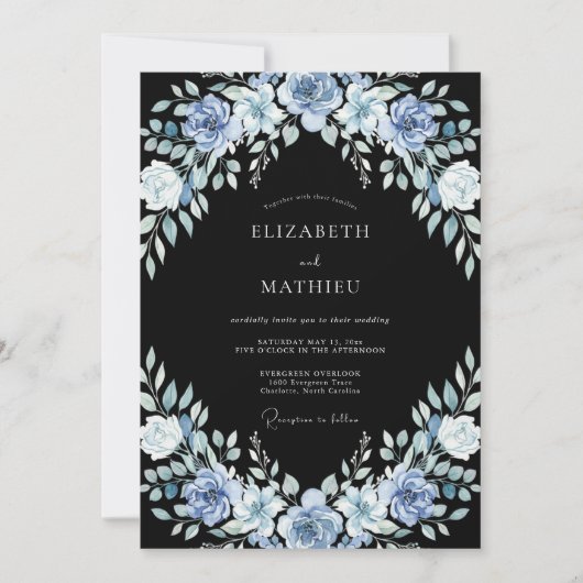 Invitation Mariage d'Hiver Noir Raffiné (Devant)